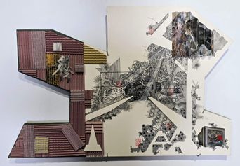 Exhibition view of ‘Earth’s Last Stand / Restricted Terrain’ at VKL Warehouse, Kochi-Muziris Biennale 2025–26.