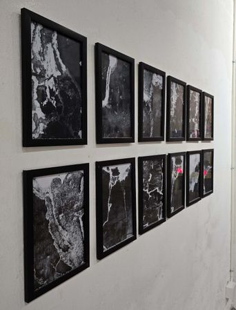 Exhibition view of ‘Residual Marks’ at VKL Warehouse, Kochi-Muziris Biennale 2025–26.