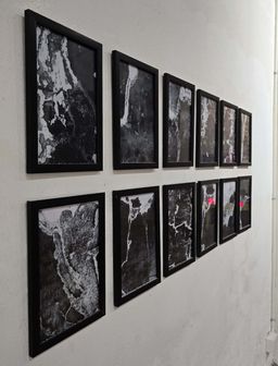 Exhibition view of ‘Residual Marks’ at VKL Warehouse, Kochi-Muziris Biennale 2025–26.