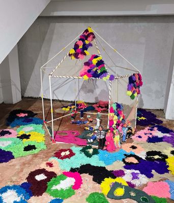 Exhibition view of ‘Queering Spaces/Queering Gazes’ at BMS Warehouse, Kochi-Muziris Biennale 2025–26.