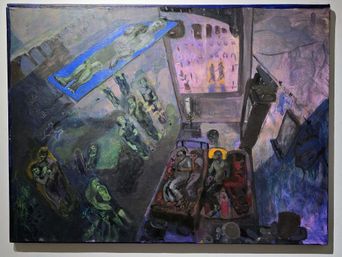 Exhibition view of 'Staged Narratives' at BMS Warehouse, Kochi-Muziris Biennale 2025–26.