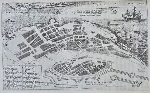 Old engraved map titled ‘The City of Cochin’