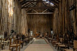 Exhibition view inside Anand Warehouse, Kochi-Muziris Biennale 2025–26.