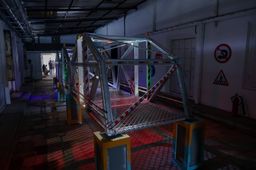 Exhibition view inside Anand Warehouse, Kochi-Muziris Biennale 2025–26.