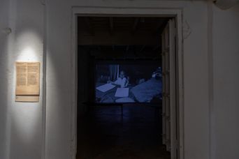 Exhibition view inside Anand Warehouse, Kochi-Muziris Biennale 2025–26.