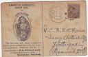 A weathered 1922 postal card advertising Amruta Sirojani hair oil, with a handwritten address and postmark stamp.