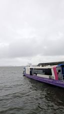 Water Metro boat with 'Kochi-Muziris, it's our Biennale' livery on its hull