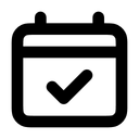 Line drawing of a calendar with a check mark.