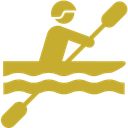 Line drawing of a person kayaking.