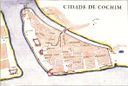 Old Portuguese map of the Santa Cruz district, now Fort Kochi, in Cochin, India. Dated approximately 1620–1640.